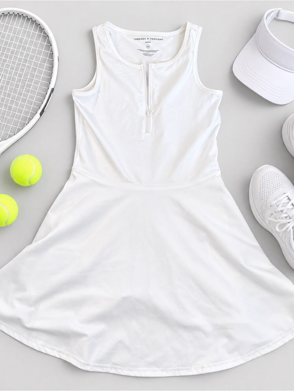 Threads 4 Thought M White Tennis Dress Built In Shorts Half Zip Athletic